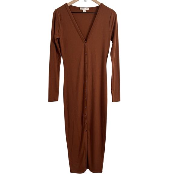 CULPOS X INC Ribbed Button-Front Cardigan Dress Brown Size Small - Picture 2 of 12